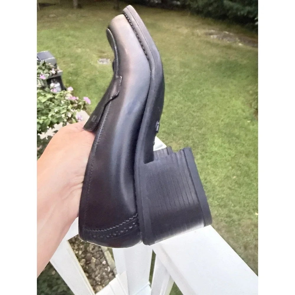 Tommy Hilfiger Black Leather Chunky Lug Sole Loafers Block Heel Shoes Womens 6